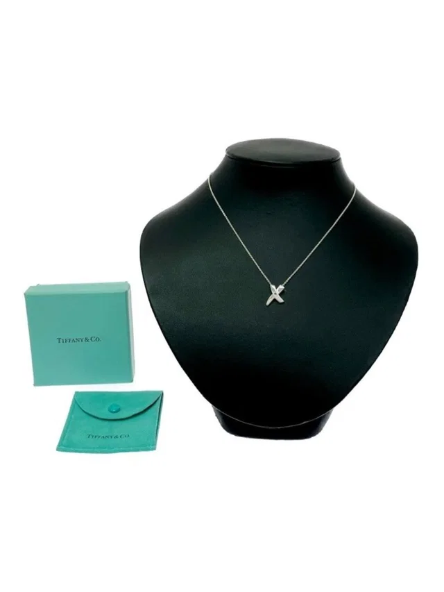 Tiffany & Co. Silver Pink Saffiano Kiss Necklace in silver|gray Saffiano leather from Poshmark