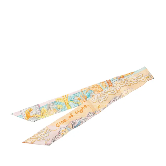 Yellow Hermès City of Light Silk Twilly Scarf Scarves in Yellow Silk from Designer Revival