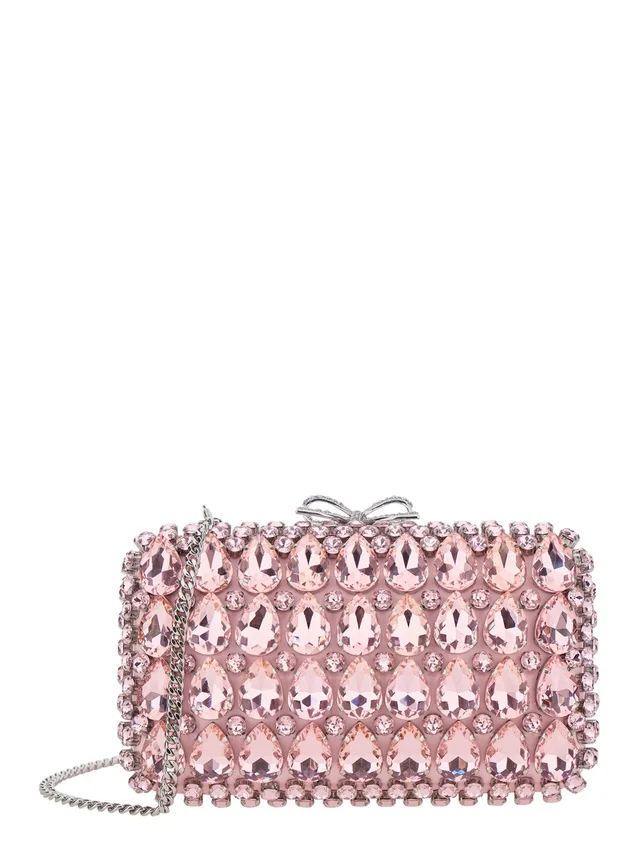 SELF-PORTRAIT "PINK SATIN CRYSTAL CLUTCH BAG" Pink Clutch Bag with crystals on the front in satin for women in Pink, photo 2 of 10 from Gaudenzi Boutique