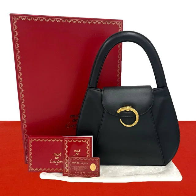Cartier Vintage Panthere Leather Handbag Black in Black Leather from The Reluxe