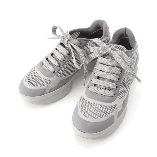 Prada Re-Nylon Logo Mesh Lace-up Sneakers Gray in Grey Nylon from The Reluxe