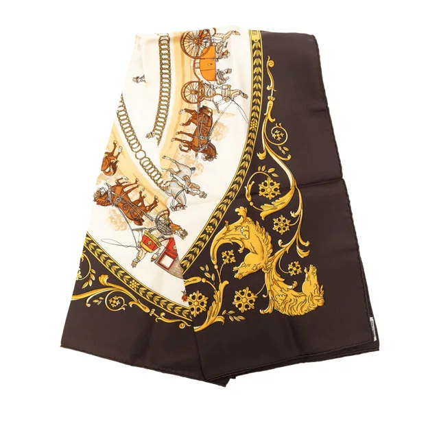 Brown Hermès La Promenade de Longchamps Silk Scarf 90 Scarves in Brown Silk from Designer Revival