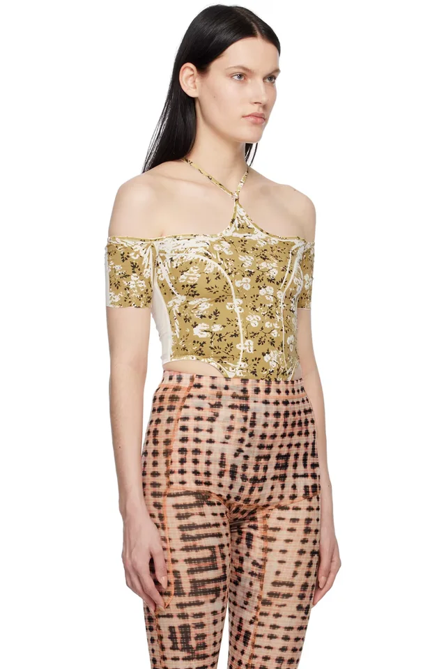 KNWLS Yellow & Black CHK Leotard Bodysuit, photo 2 of 4 from SSENSE