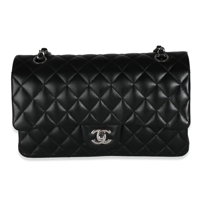 Chanel Black Quilted Lambskin Medium Classic Double Flap Bag in Black Lambskin from myGemma