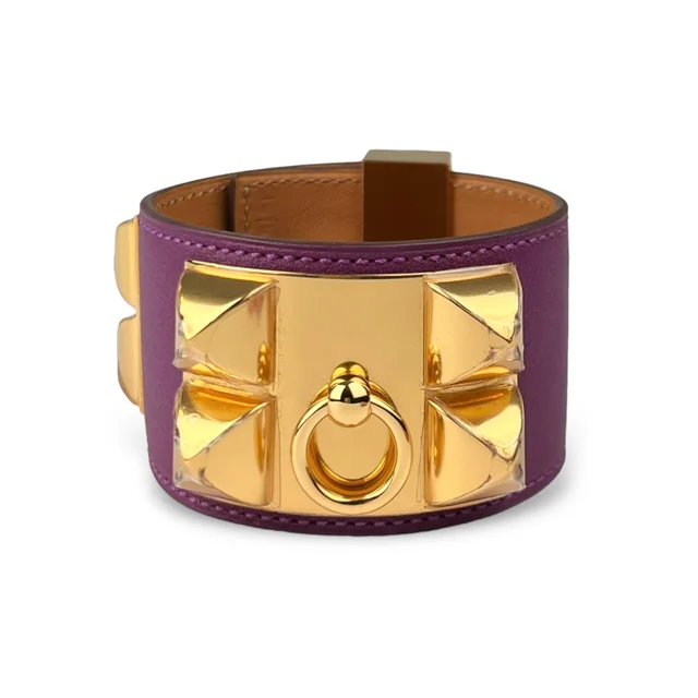Hermès 2014 Swift Anemone Collier De Chien CDC Cuff Bracelet with GHW in Anemone Swift Leather from Designer Archives