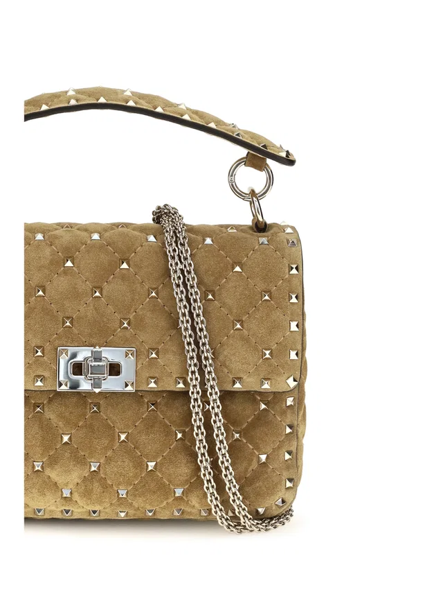 Valentino Garavani Rockstud Spike Top Handle Bag — Beige Calf Leather in Beige Calfskin from HEWI