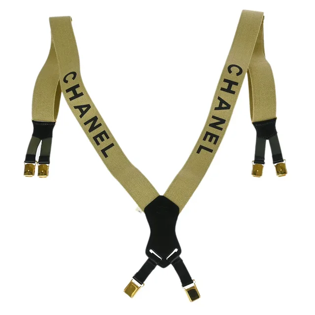Chanel Suspenders Beige Small Good in Beige Canvas from AMORE Vintage Tokyo