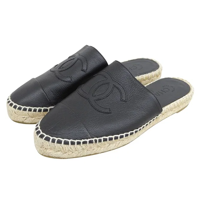 Chanel CC Logo Sandals Black in Black Leather from The Reluxe