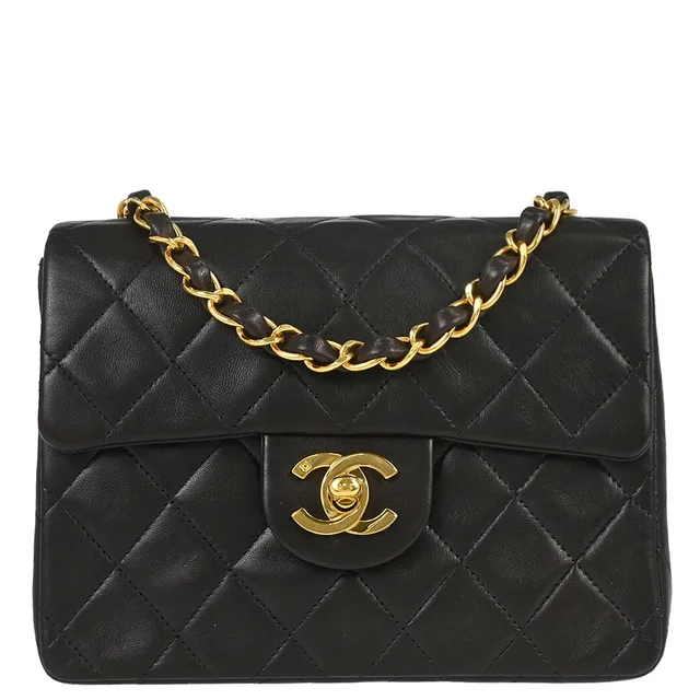 Chanel 1994-1996 Black Lambskin Mini Classic Square Flap Shoulder Bag 17 in Black Lambskin from AMORE Vintage Tokyo