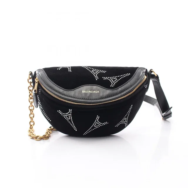 Balenciaga Waist Bag S-veneer Rhinestone Black Leather Fabric in Black Leather from The Reluxe