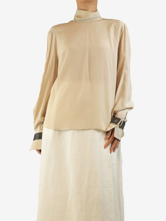 Brunello Cucinelli Ecru monili cuff silk blouse - size L in Silk from Sign of the Times