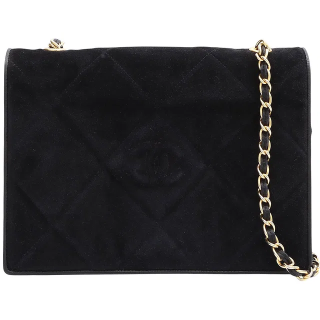 Chanel Vintage 1985-1990 Suede Diamond CC Stitch Chain Shoulder Bag Black in Black Suede from VINTAGE QOO TOKYO