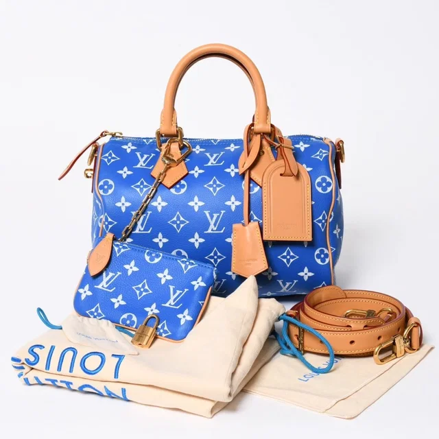 Louis Vuitton Speedy P9 Bandouliere 25 Boston Bag Blue White in White Lambskin from The Reluxe