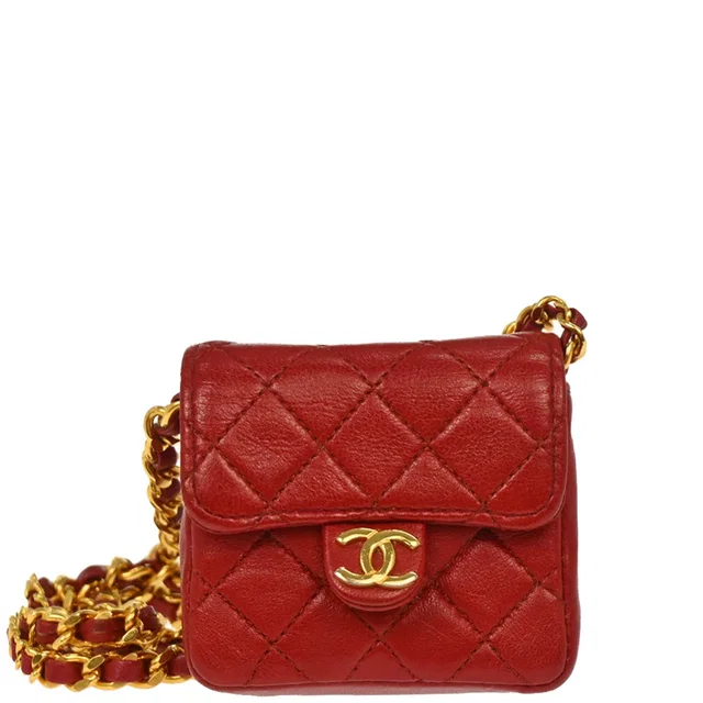 Chanel 1989-1991 Red Lambskin Micro Classic Flap Shoulder Bag Pochette in Red Lambskin from AMORE Vintage Tokyo