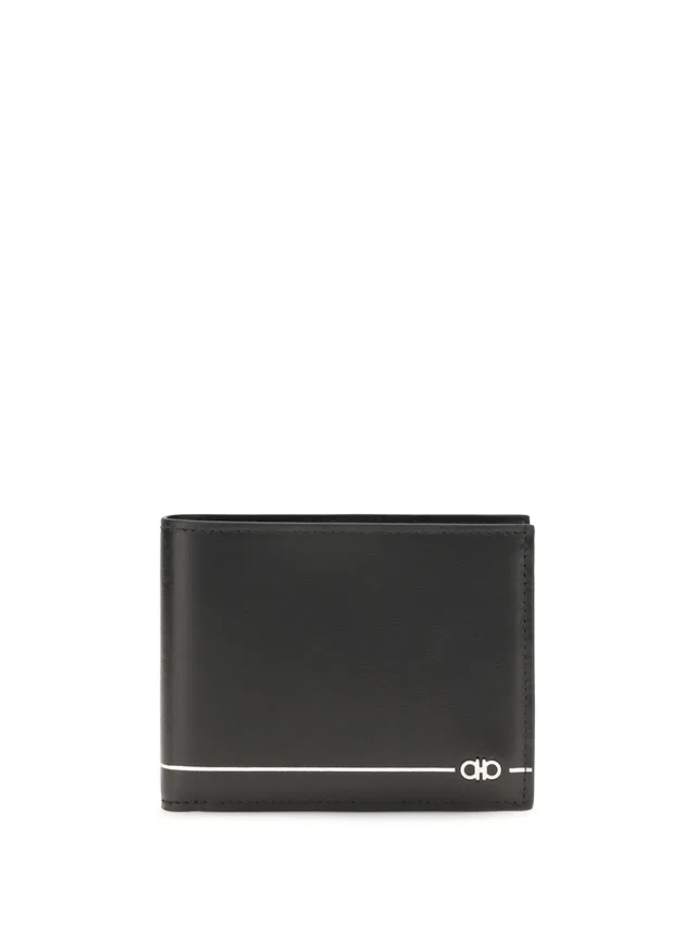 Ferragamo Metal Logo Bifold Wallet — Black Calf Leather Bos Taurus in Black Calfskin from HEWI