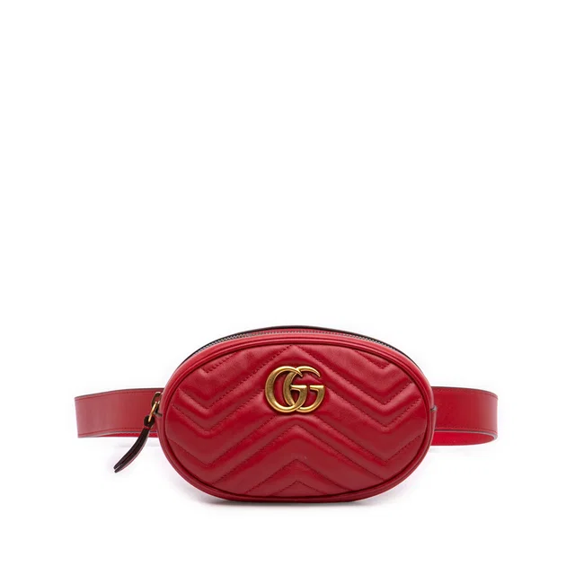 Red Gucci GG Marmont Matelasse Calfskin Belt Bag in Red Calfskin from Designer Revival