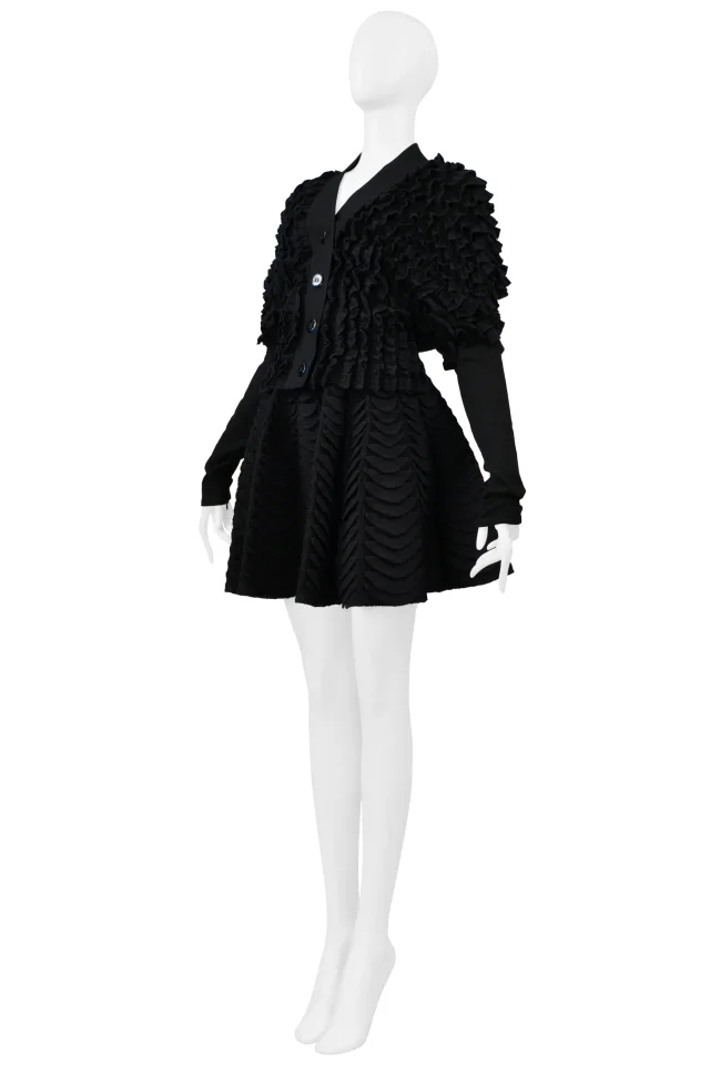 Alaïa Black Knit Ruffle Cardigan And Fan Circle Skirt Ensemble in Black Wool from Resurrection Vintage, photo 4 of 8