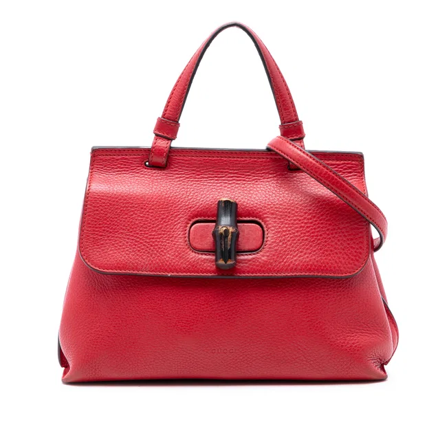Red Gucci Small Leather Bamboo Daily Satchel in Red Leather from Designer Revival