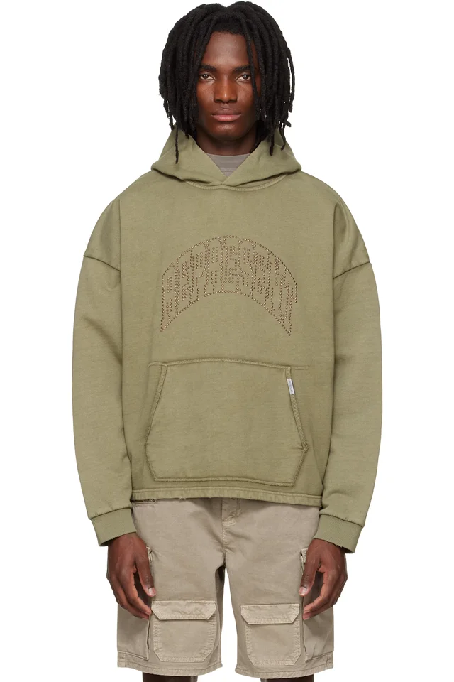 Khaki 'Represent' Embellished Hoodie, image 1 of 1 from SSENSE