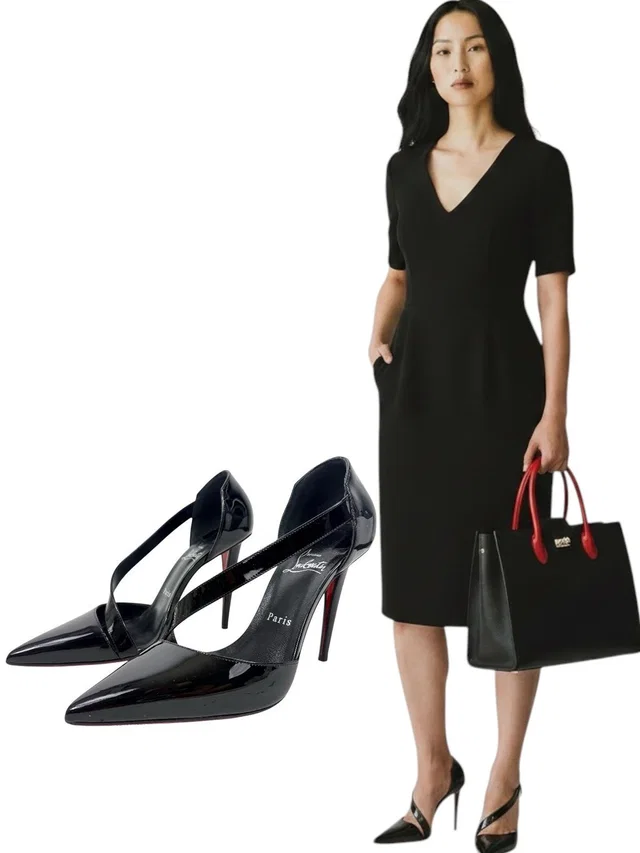 Christian Louboutin Patent Leather Pointed-Toe Slingback Heels in black Patent leather from Poshmark