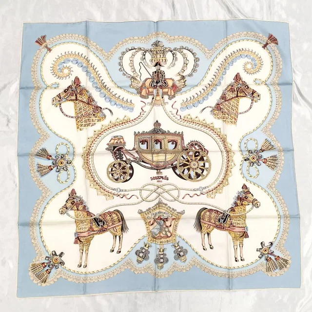 Hermès Carre 90 Scarf Paprol Carriage and Nobility 100% Silk Light Blue in Blue Silk from The Reluxe