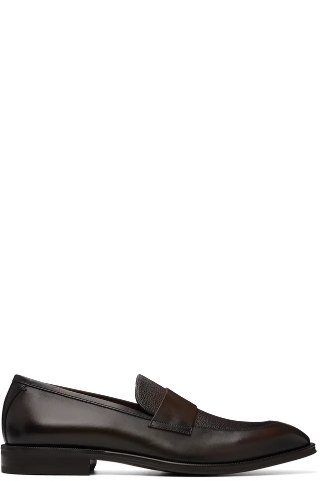 BOSS Brown Leather Plain Penny Trim Loafers from SSENSE, photo 1 of 1