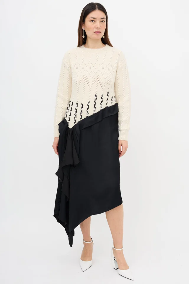 Loewe Cable Knit & Satin Asymmetrical Dress in Satin from VSP Consignment