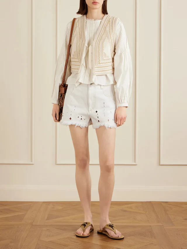 ISABEL MARANT Aecia embroidered denim shorts in White, photo 2 of 2 from NET-A-PORTER (Canada)