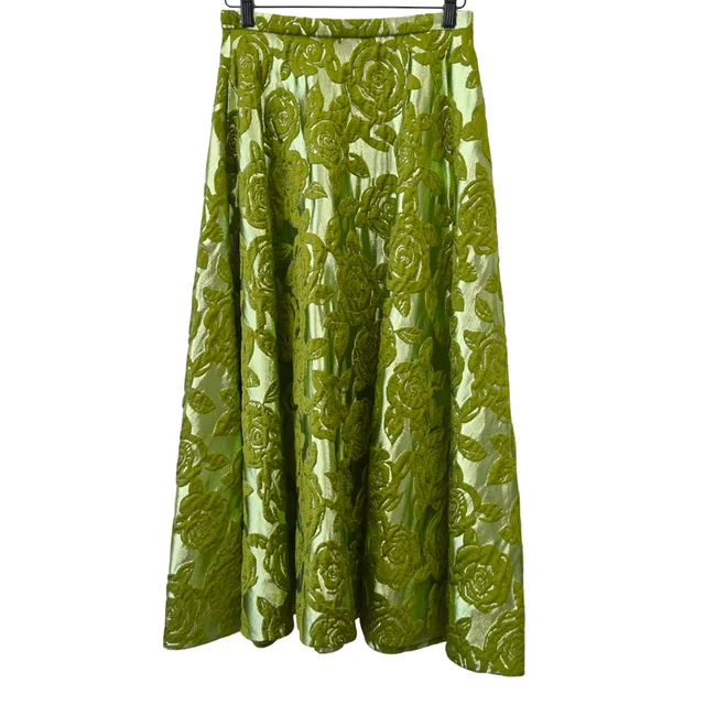 Valentino Garavani Metallic Rose Brocade Midi Skirt in Pink Silk from Clotheshorse Anonymous