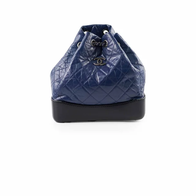Chanel Small Gabrielle Backpack Navy/Black in Black Calfskin from The Purse Affair