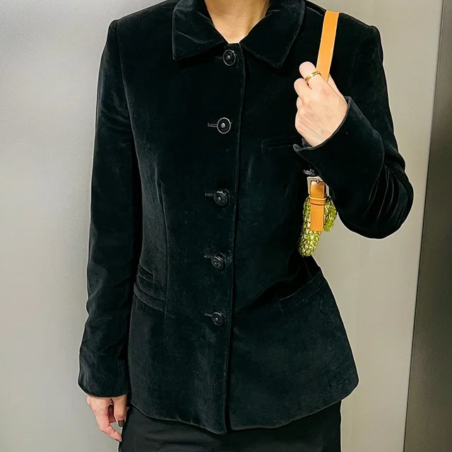 Versace Velour Medusa Button Jacket #40 Black in Black Velvet from VINTAGE QOO TOKYO