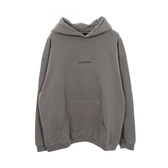 Balenciaga Hoodie Logo Embroidery Gray Cotton Jacket in Grey from The Reluxe
