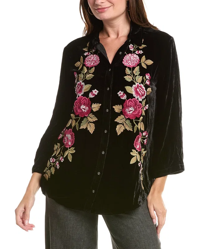 Johnny Was Kimono Sleeve Silk-Blend Shirt, image 1 of 1 from Rue La La