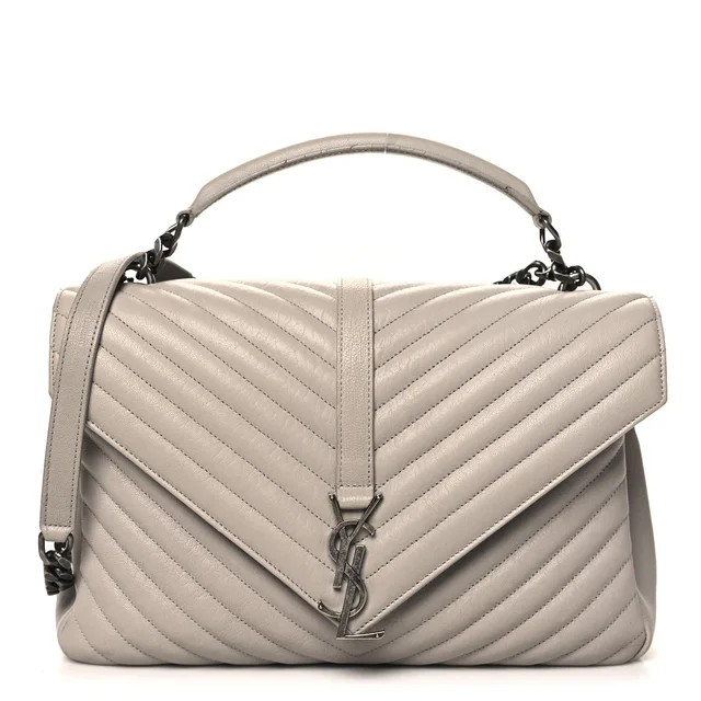 Saint Laurent Matelasse Monogram College Leather Bag - Grey in Grey Leather from H&T