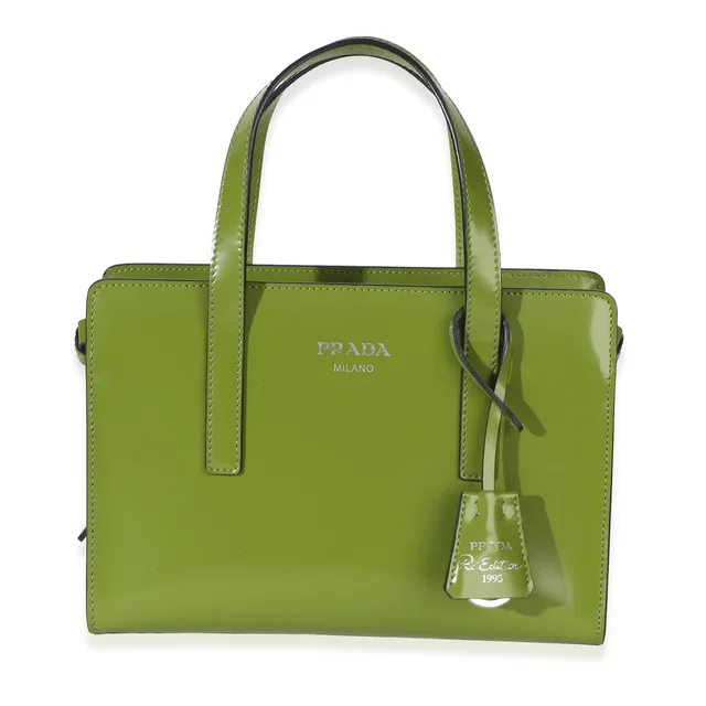 Prada Green Brushed Leather Mini Re-Edition 1995 Bag Patent Handbag in Green Patent leather from HEWI