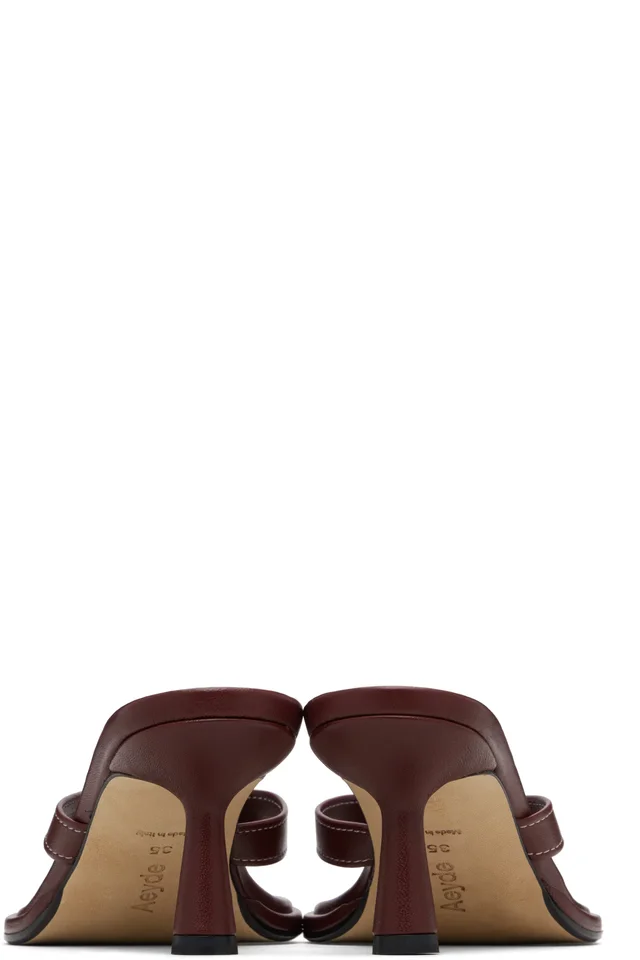Aeyde Burgundy Daphne Leather Thong Heeled Sandals, photo 2 of 4 from SSENSE