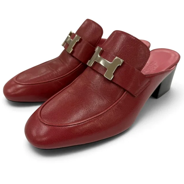 Hermès Paradis Silver Constance H Logo Leather Sandals Red in Red Leather from The Reluxe