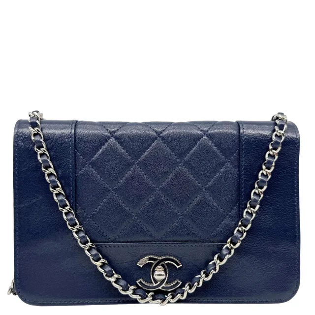 Chanel Mademoiselle Vintage Flap Quilted Sheepskin Crossbody Bag Navy Blue in Navy Leather from Dallas Designer Handbags