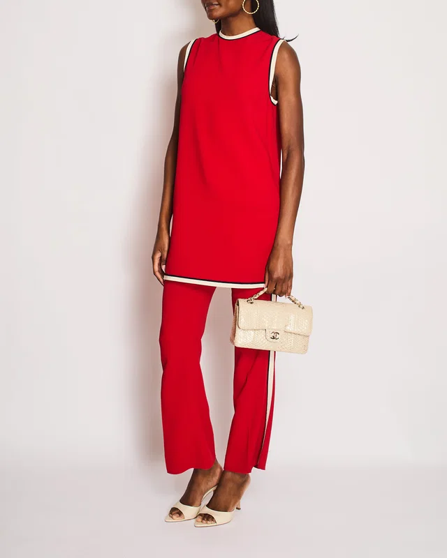 Gucci Red Shift Tunic and Matching Straight-Leg Trousers Set with White and Navy Side Stripe Size IT… in White from Sellier