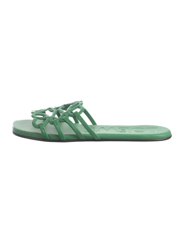 Loewe Leather Slides in green Leather from The RealReal