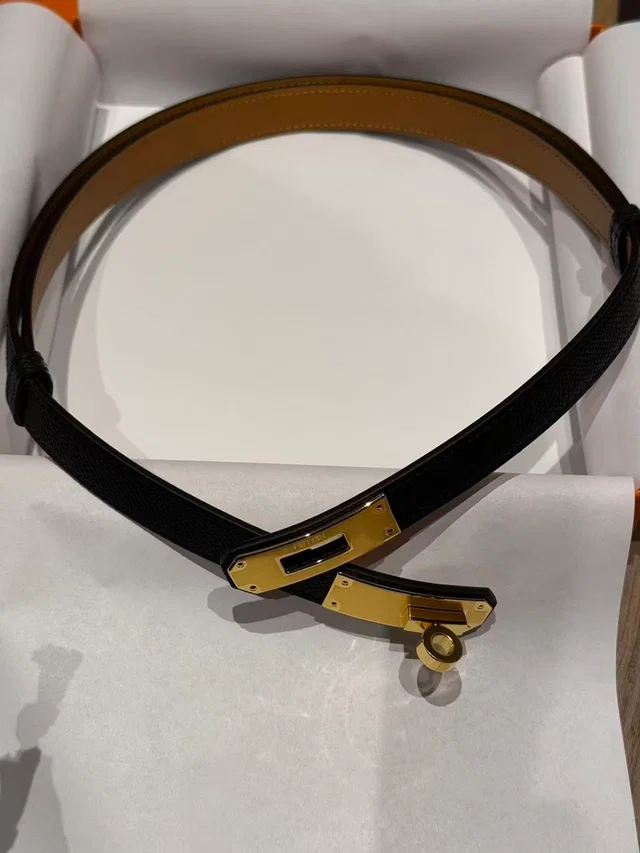 Hermès Kelly Black+Gold Belt in Black from Luxury Promise