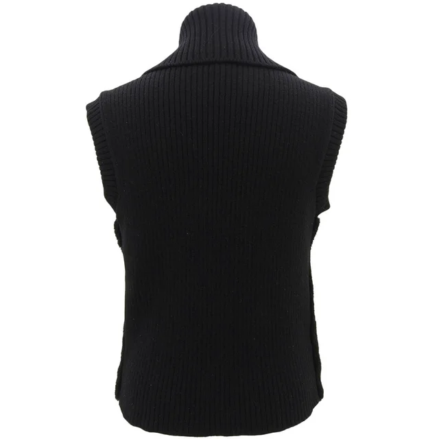Louis Vuitton Nutria Fur Logo Rib Knit Vest #M Black in Black Wool from VINTAGE QOO TOKYO, photo 2 of 2