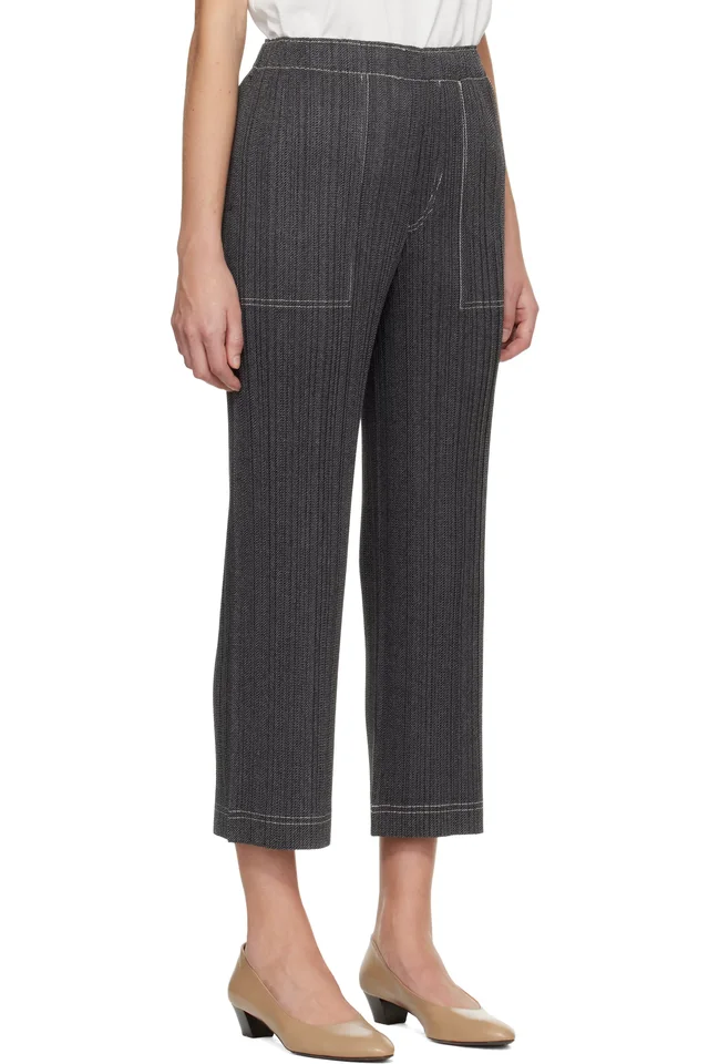 PLEATS PLEASE ISSEY MIYAKE Gray Cotton Denim Trousers, photo 2 of 4 from SSENSE