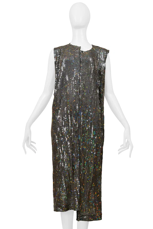 Comme des Garçons Silver Sequin Asymmetrical Cocktail Dress 2000 in Silver from Resurrection Vintage
