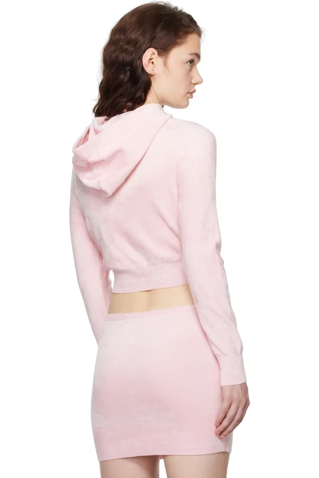 alexanderwang.t Pink Cropped Long Sleeve Hoodie, photo 3 of 4 from SSENSE