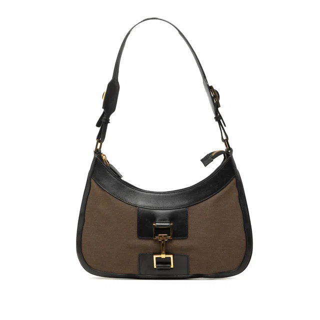 Brown Gucci Canvas Jackie Hobo in Brown Canvas from Designer Revival