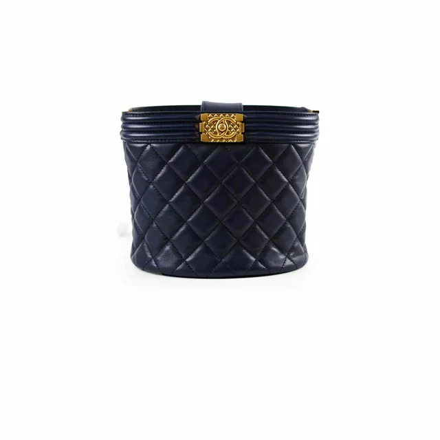 Chanel Boy 20B Lambskin Bucket Bag Navy 30 Series in Navy Lambskin from The Purse Affair