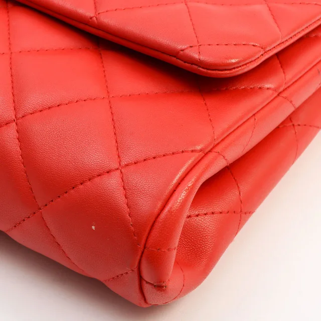 Chanel Matelassé Stitch CC Turnlock Chain Bag, Red, circa 2013 in Red Lambskin from VINTAGE QOO TOKYO, photo 9 of 12