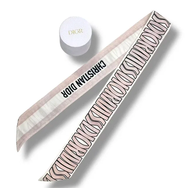 Dior Mitzah Scarf Silk Logo Pink White in White Silk from The Reluxe