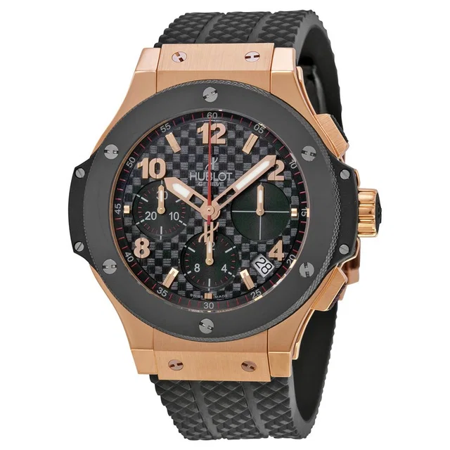 Hublot Big Bang Chronograph Black Checker Pattern Dial Mens Watch 341.PB.131.RX in black|gold|pink Ceramic from Jomashop.com